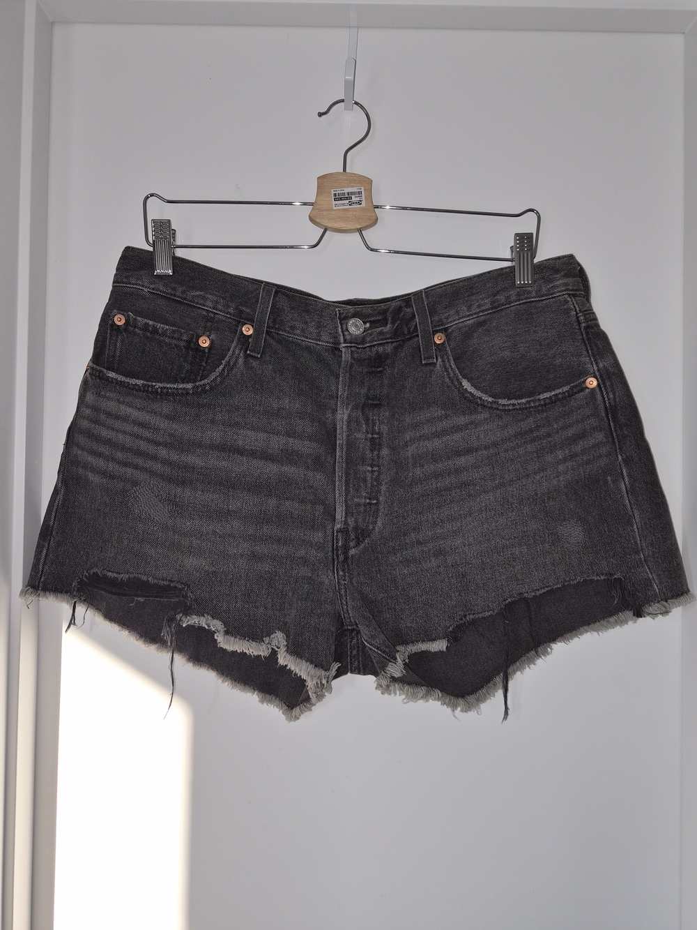 Levis Black Distressed Denim Jean Shorts